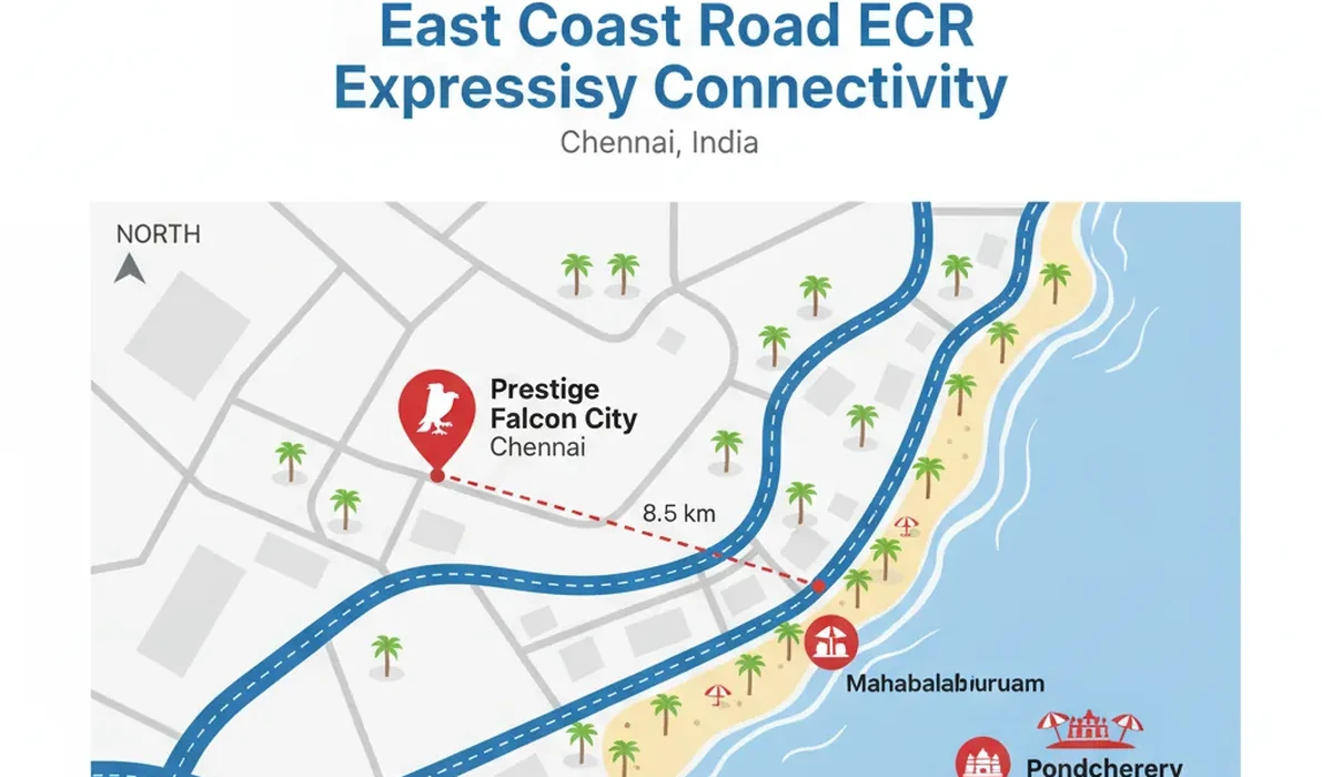 East Coast Road (ECR) Expressway Proximity to Prestige Falcon City Chennai East Coast Road (ECR) Expressway Proximity to Prestige Falcon City Chennai